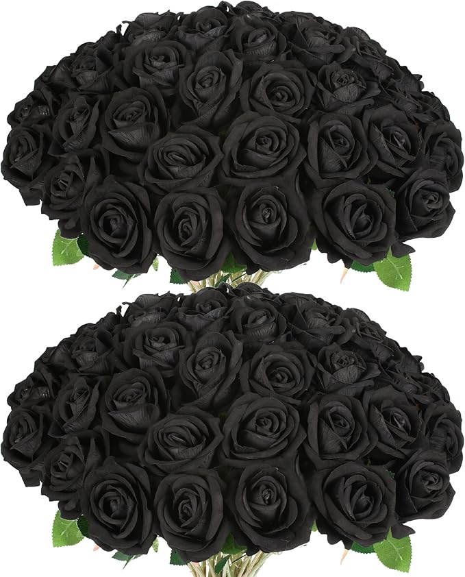 30 PCS Fake Black Roses Artificial Flowers Bulk Halloween