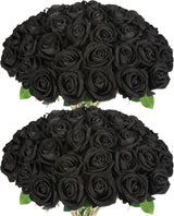 30 PCS Fake Black Roses Artificial Flowers Bulk Halloween
