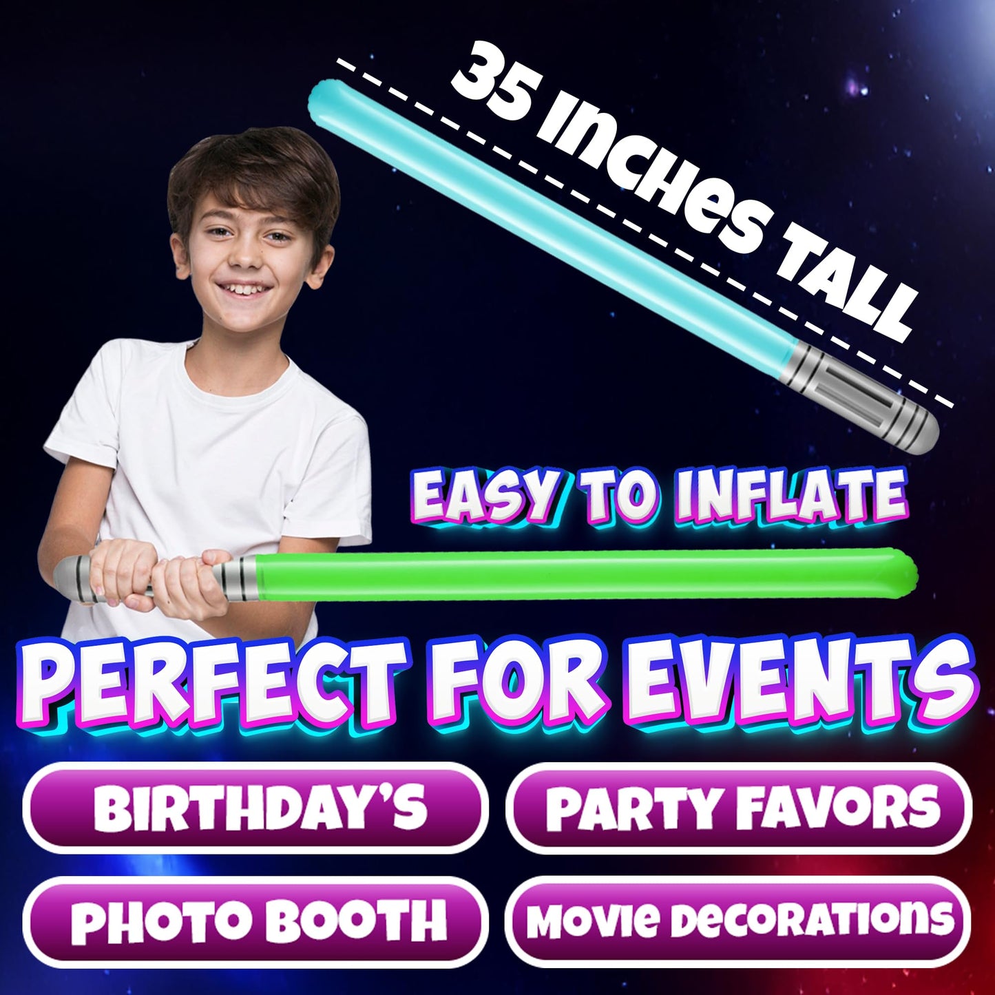 Bedwina Inflatable Light Sabers for Kids - (Pack of 12) 35-inch Neon