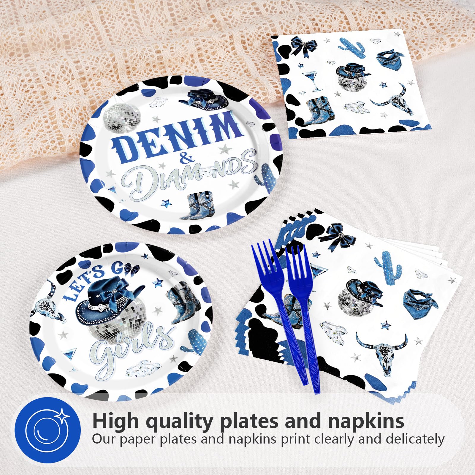 96Pcs Denim and Diamonds Party Decorations Blue Western Disco Cowgirls