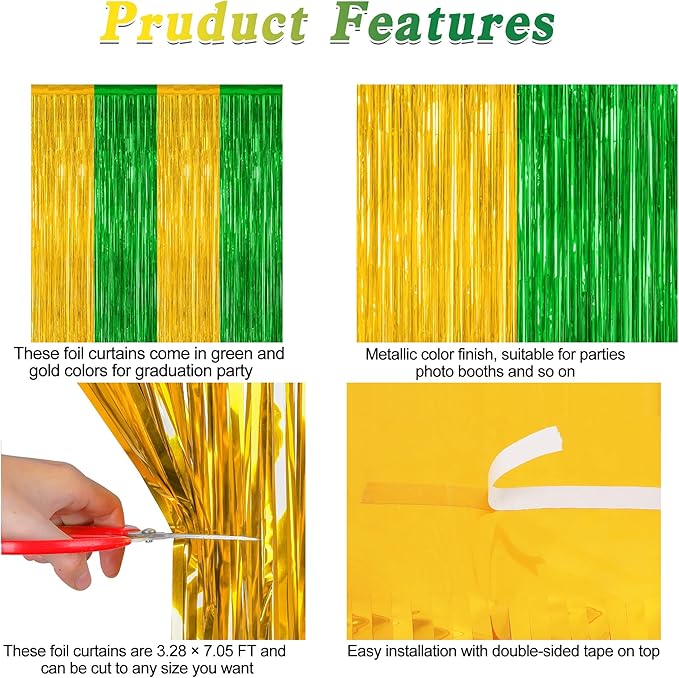 2 Pack Graduation Backdrop, Large Grad Decor 2026, Green Gold