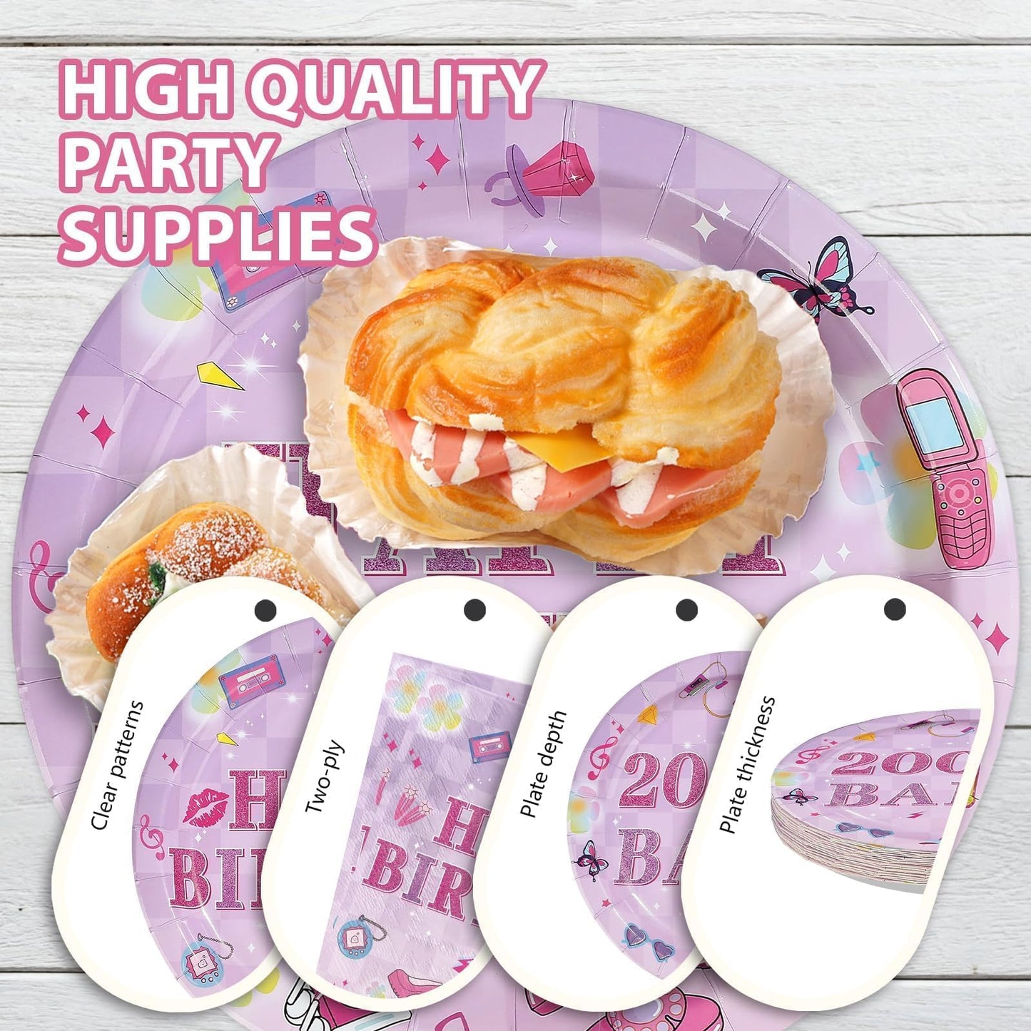 96Pcs 2000s Birthday Party Decorations Y2k Hot Pink Bday Plates and