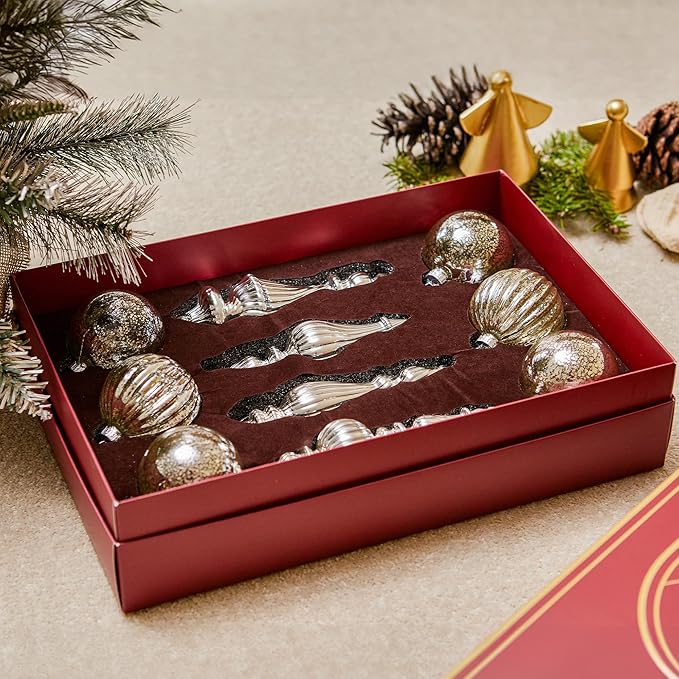Mercury Glass Christmas Ornaments Silver Hanging Balls with Different