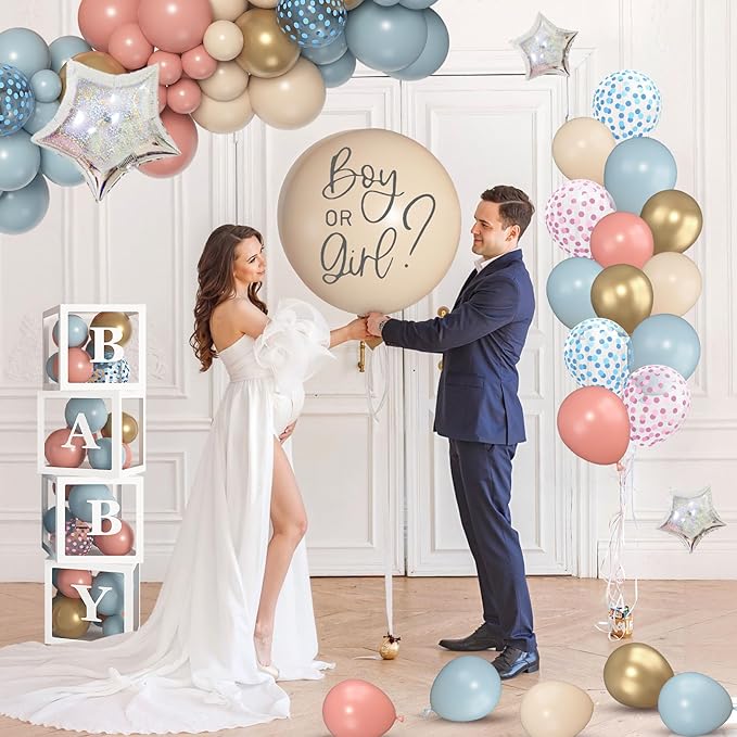 164PCS Gender Reveal Balloon Boxes Decorations Dusty Pink and Blue