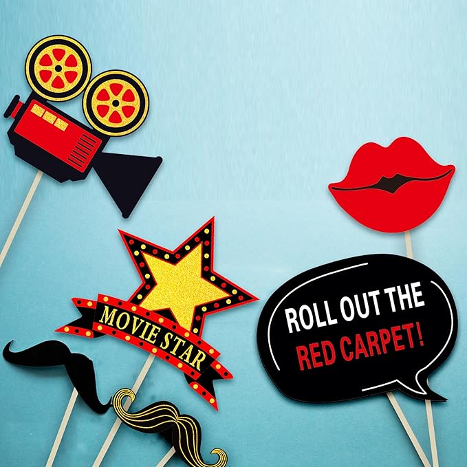 34pcs Hollywood Themed Movie Night Party Photo Booth Props Hollywood