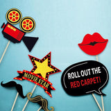 34pcs Hollywood Themed Movie Night Party Photo Booth Props Hollywood