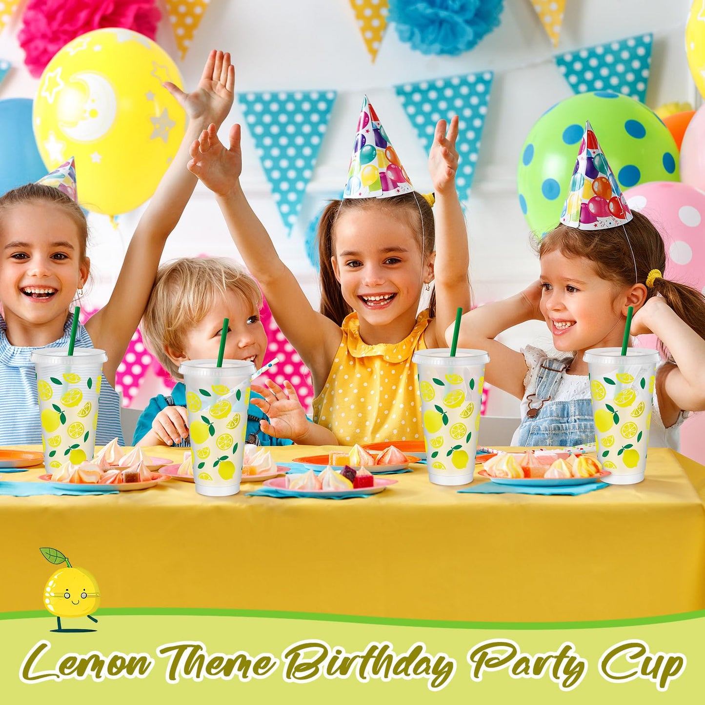 SiliFine 12 Pcs Plastic Lemon Cups, 24oz Reusable Tumbler with Lid and