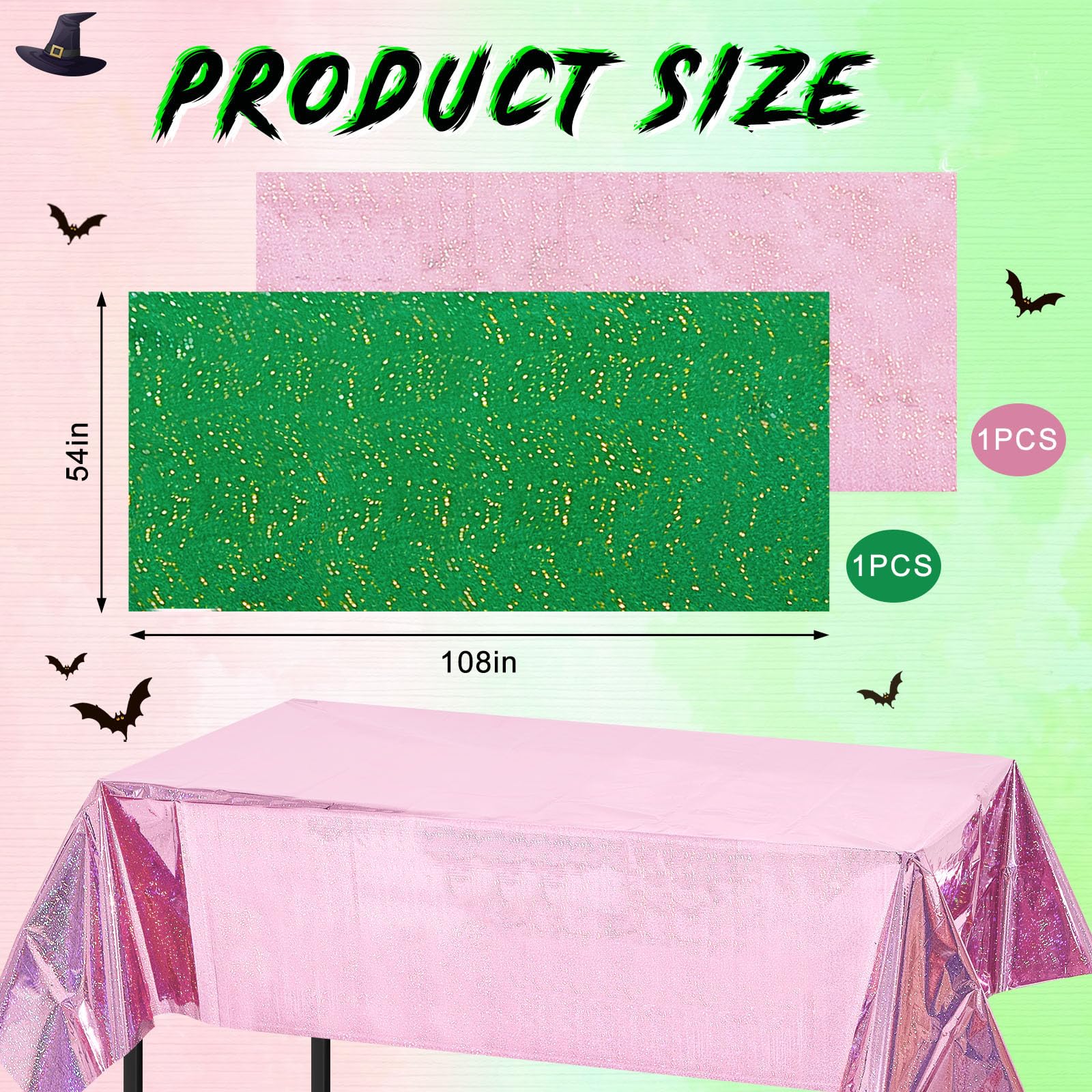 LOYIM 2 Pcs Iridescent Pink & Green Holographic Tablecloth for
