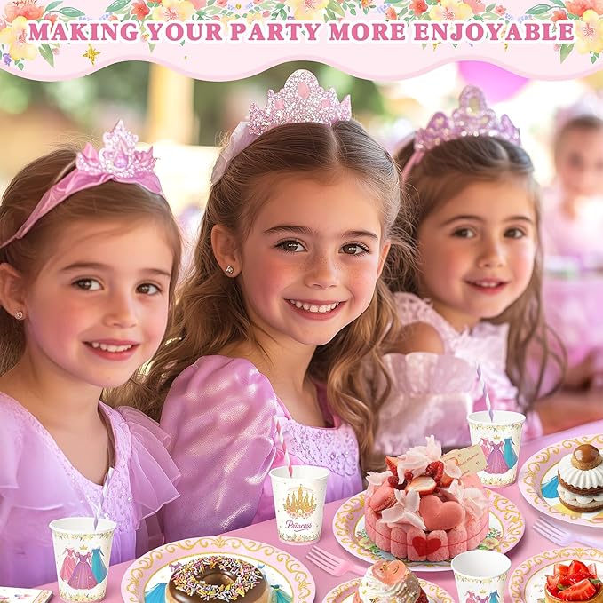 144 Pcs Princess Paper Plates Napkins, Birthday Party Supplies