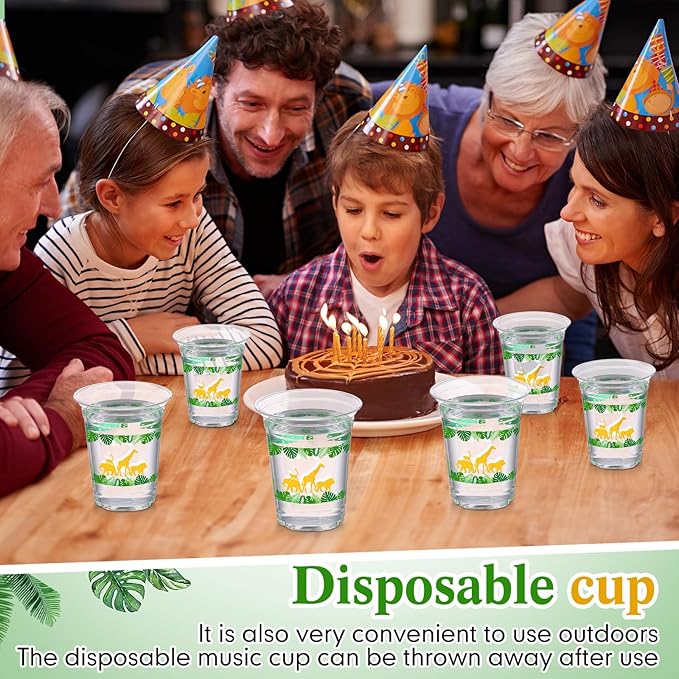 60 Pack Jungle Safari Animals Cup 12 oz Wild Animals Disposable