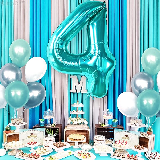 KatchOn, Giant Aqua Blue Number 4 Balloon - 40 Inch | Mermaid Number