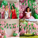 Pink and Green Happy Birthday Balloons, 31”Huge Pink Bow Aluminum