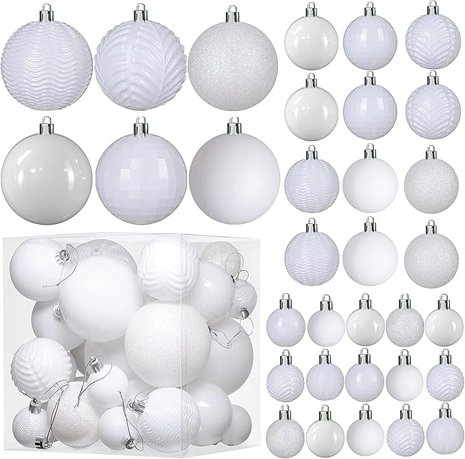 Prextex 36 Piece White Christmas Ornaments and Balls - White Ornament