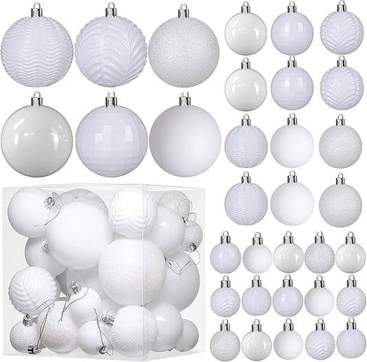 Prextex 36 Piece White Christmas Ornaments and Balls - White Ornament