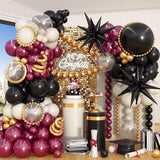 Black Burgundy Gold Balloon Arch Kit Maroon Black Gold Balloons