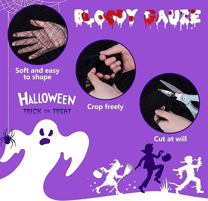 196 x 39 Inch Halloween Spooky Cloth Large Black Scary Creepy Gauze