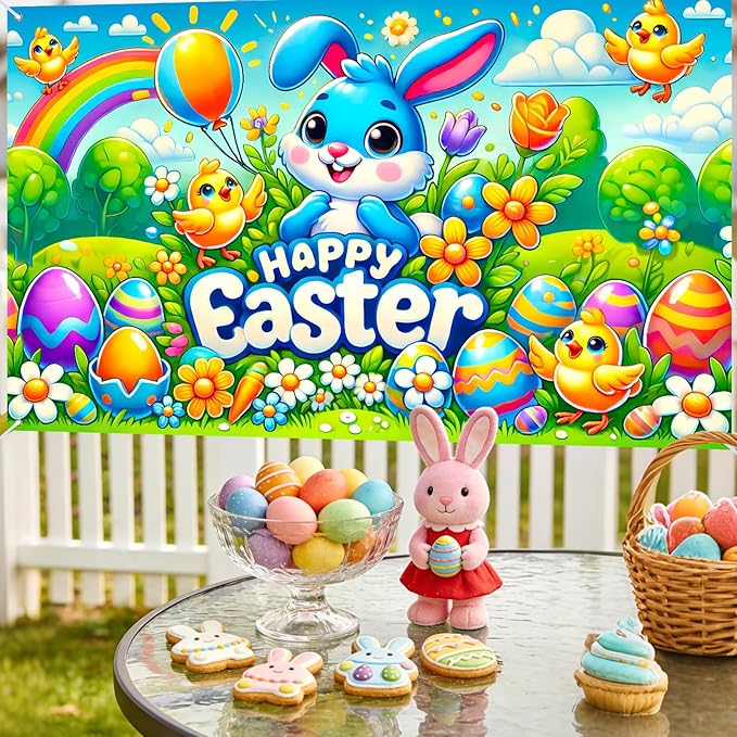 Nuxovilar Easter Banner Polyester 43x70.86 Inches Banner Easter for