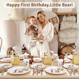 Beary First 1st Birthday Decorations Boy Plates Set 175pcs Teddy