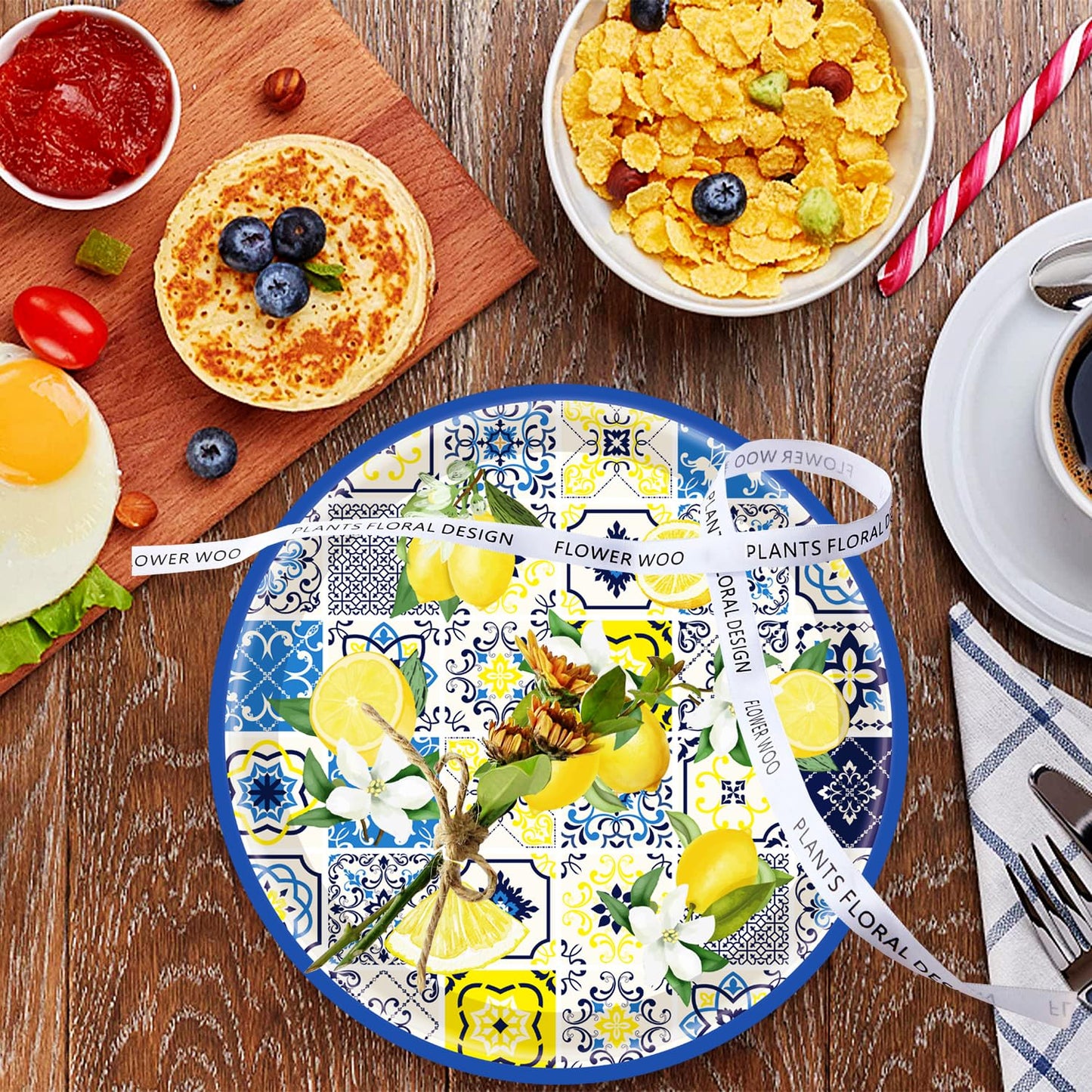 HSPAIDYP 50PCS Lemon Party Supplies7 Capri Lemon Paper Plates Blue