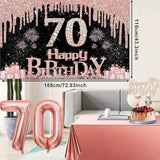 70th Birthday Decorations for Women with Banner Rose Gold Tablecloth