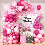 Pink 4th Birthday Balloons Decorations, Hot Pink Rose Polka Dots