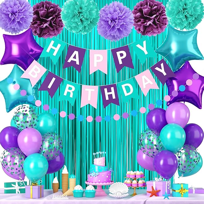 Mermaid Birthday Decorations Purple Teal Blue Party Decorations for