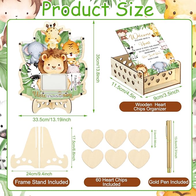 63 Pcs Safari Animal Baby Shower Guest Book Alternatives Set Baby