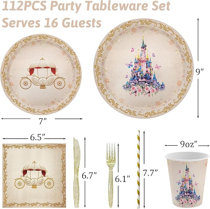 112 PCS Princess Party Plates Princess Birthday Decorations Once