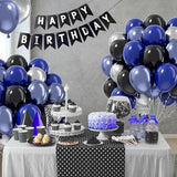 Blue and Black Balloons, 60pcs 12inch Blue Black Metallic Silver