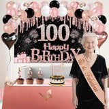 100th Birthday Decorations for Women 49pcs Black Rose Gold Black