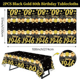 Uiorgui 2pcs 80th Birthday Tablecloth, Black Gold 80th Birthday