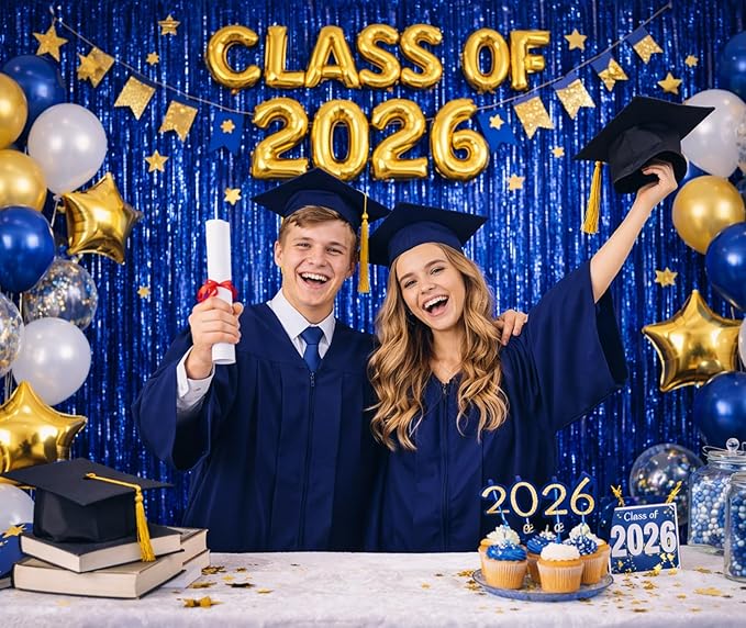 Melsan Graduation Decorations 2026, Tinsel Curtain Backdrop for