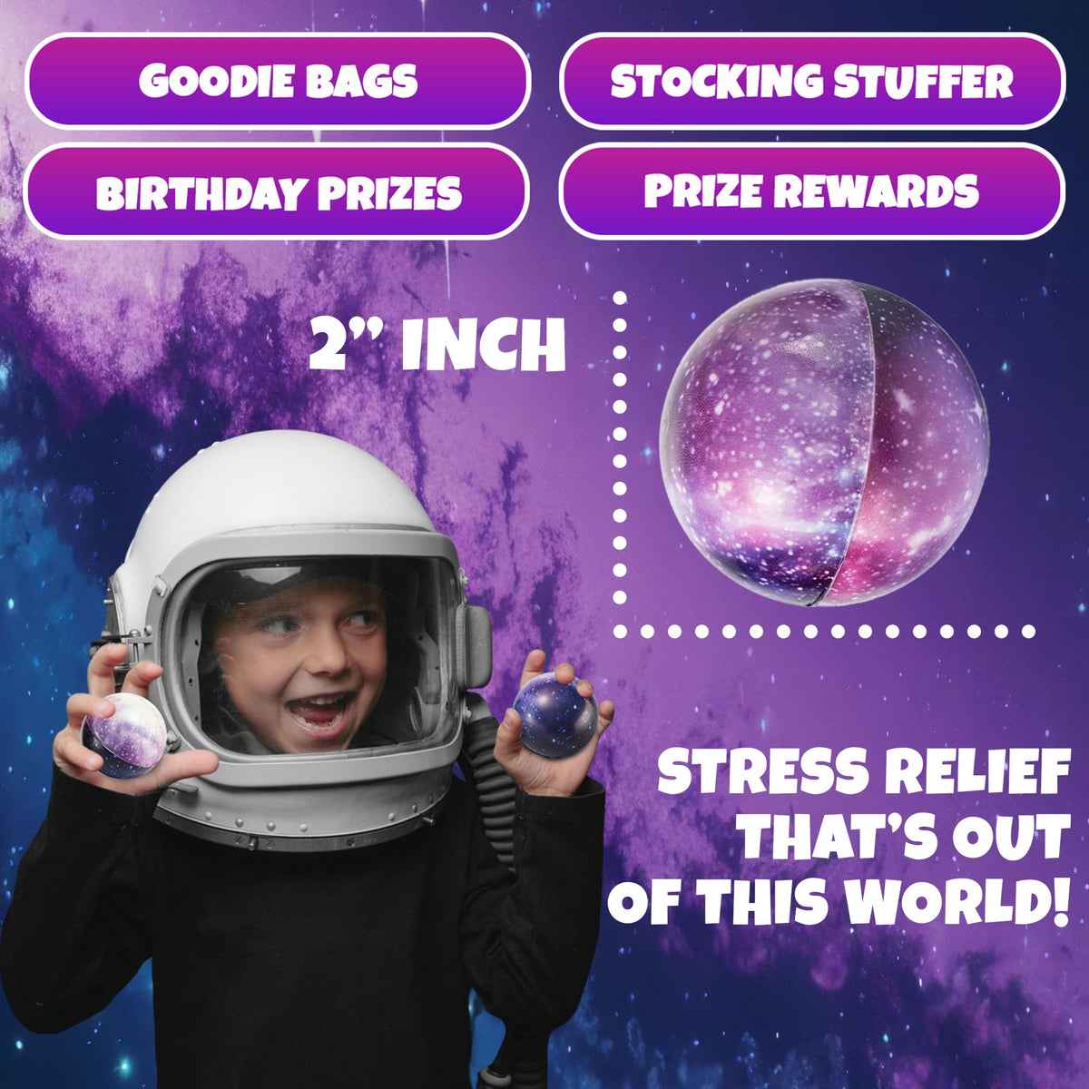 Galaxy Stress Balls for Kids - Pack of 24 Bulk - Squeeze Anxiety