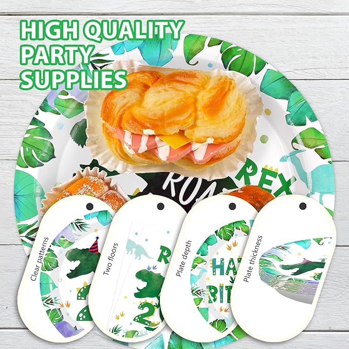96PCS Dinosaur 2nd Happy Birthday Party Supplies 2nd Dinosaur Plates