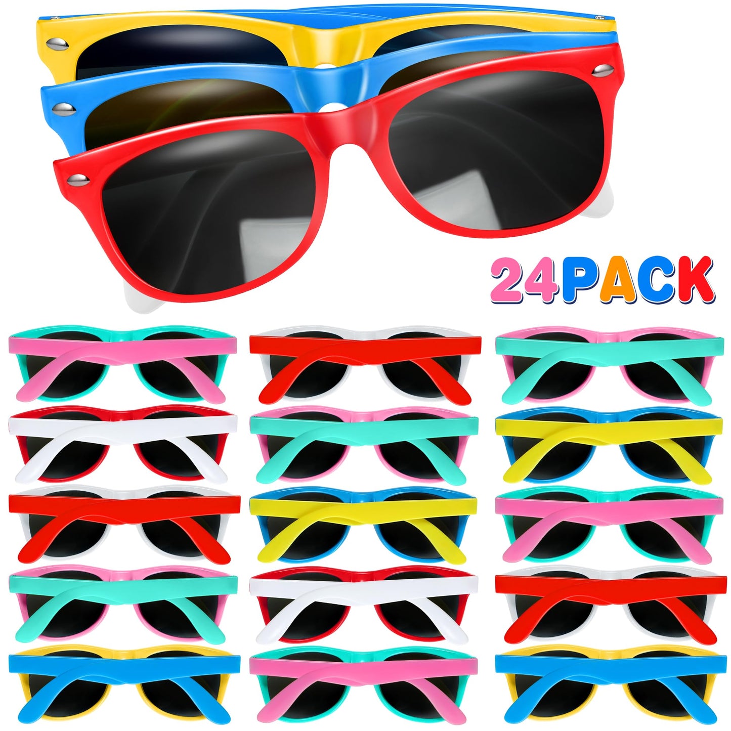 GINMIC Kids Sunglasses Bulk, 24Pack Valentines Neon Sunglasses for