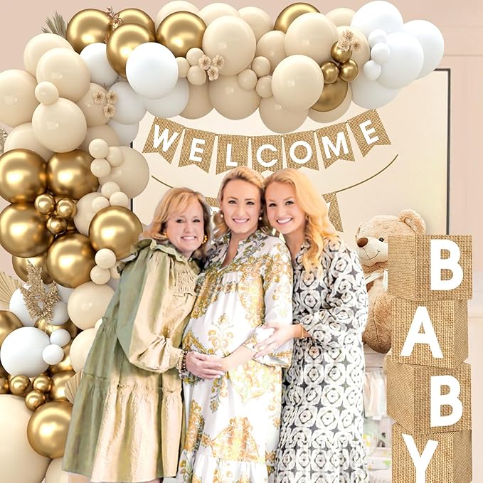 Boho Baby Shower Decorations 97Pcs Burlap Grain Baby Boxes Nude and