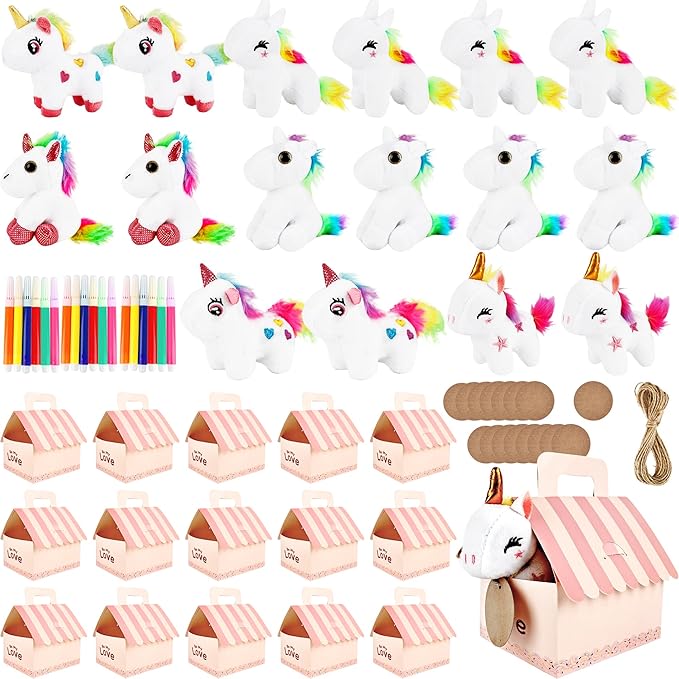 67 Pcs Unicorn Party favors Include 16 Mini Plush Unicorn Keychains