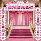 3Pcs Pink Movie Night Porch Banner Decoration Movie Theme Party