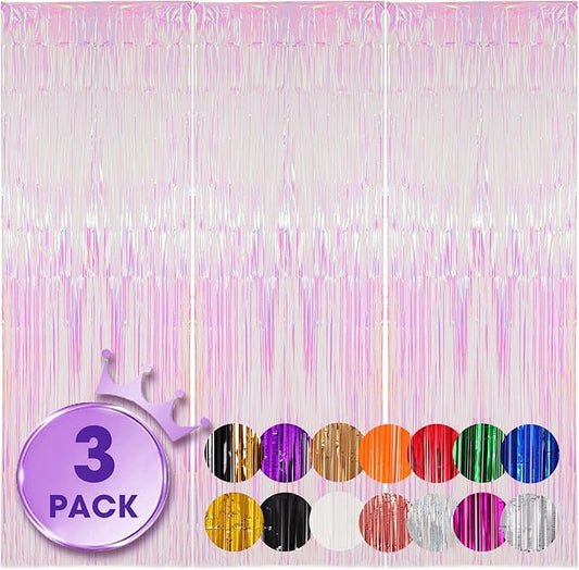 Voircoloria 3 Pack 3.3x8.2 Feet Iridescent Transparent Foil Fringe