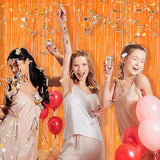 Orange Metallic Tinsel Foil Fringe Curtains, 2 Pack 3.3x8.3 Feet