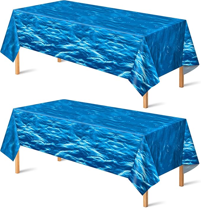 OHOME 2 Pack Beach Party Decorations - Ocean Waves Plastic Tablecloth