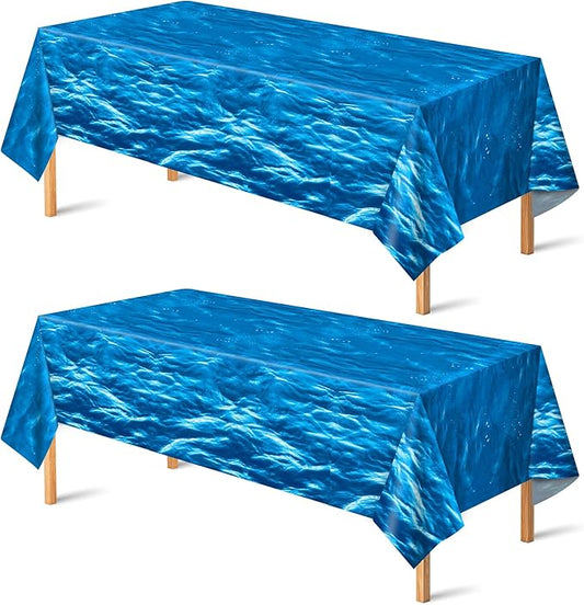 OHOME 2 Pack Beach Party Decorations - Ocean Waves Plastic Tablecloth