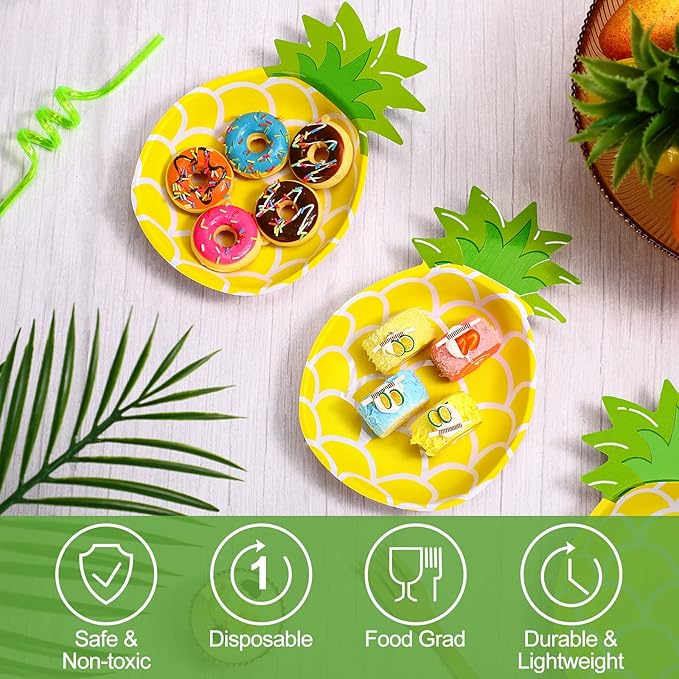 24 Pcs Yellow Pineapple Plates Hawaiian Tropical Luau Party Plates