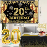 20th Birthday Decorations for Him Her with Banner Black and Gold
