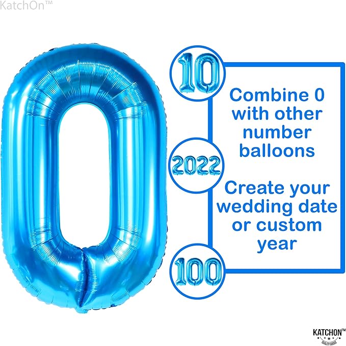 Giant Blue 0 Number Balloons - 40 Inch | 0 Digit Balloon for Ocean