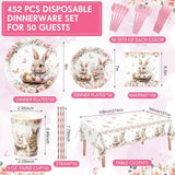 452 Pcs Easter Bunny Party Supplies for 50 Guests Pink Floral Easter