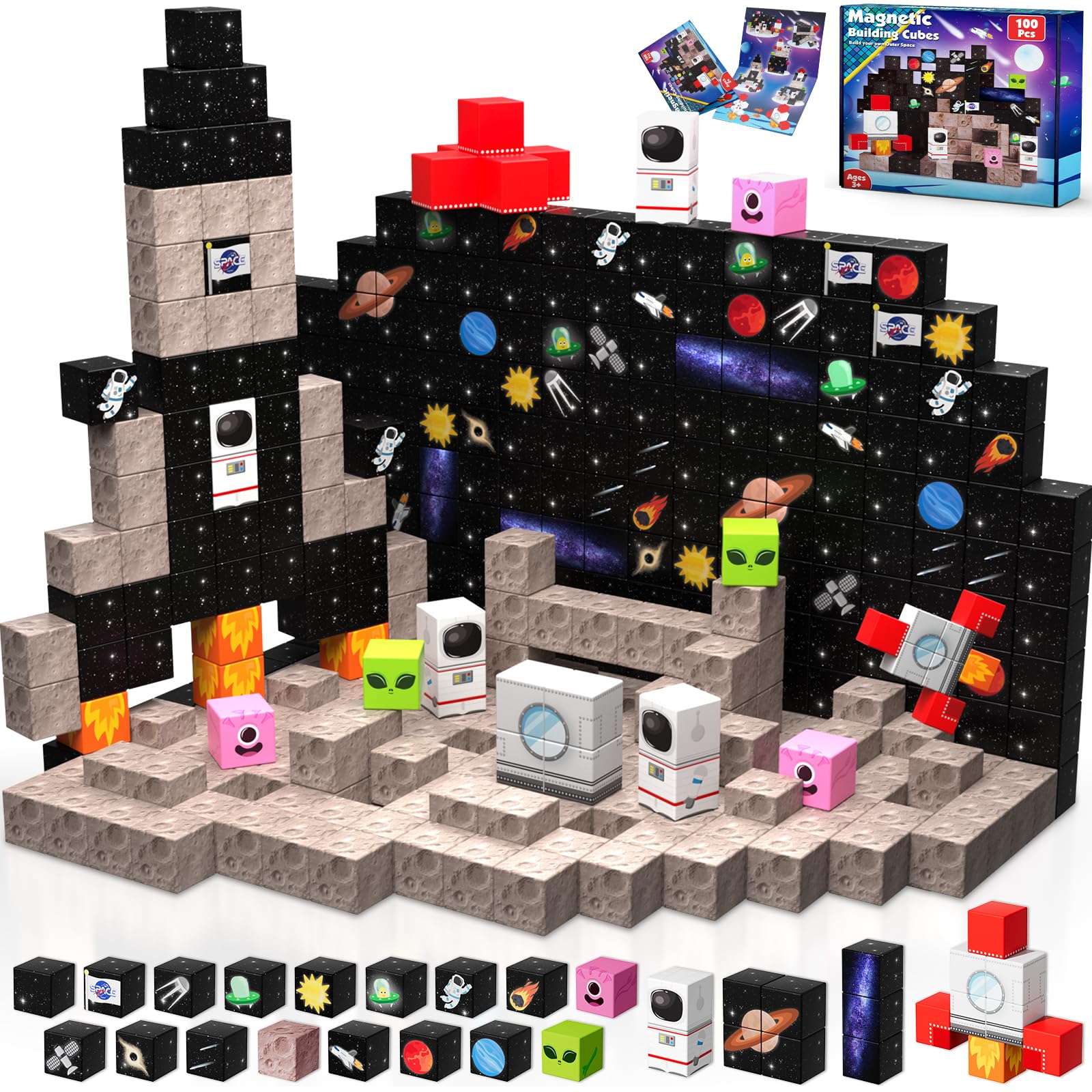Annexfun Magnetic Blocks-100PCS Magnetic Building Blocks,Space Rocket