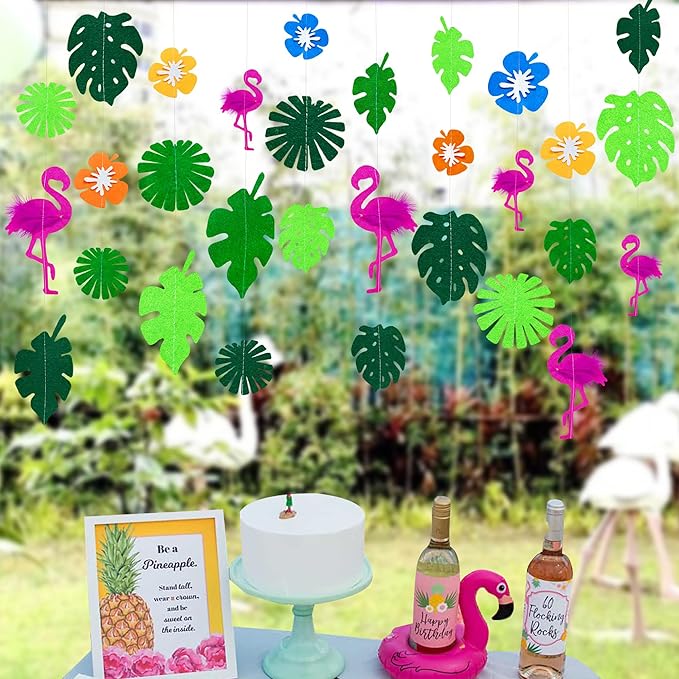 Summer Party Decorations 3D Flamingo Tropical Palm Leaves Flower