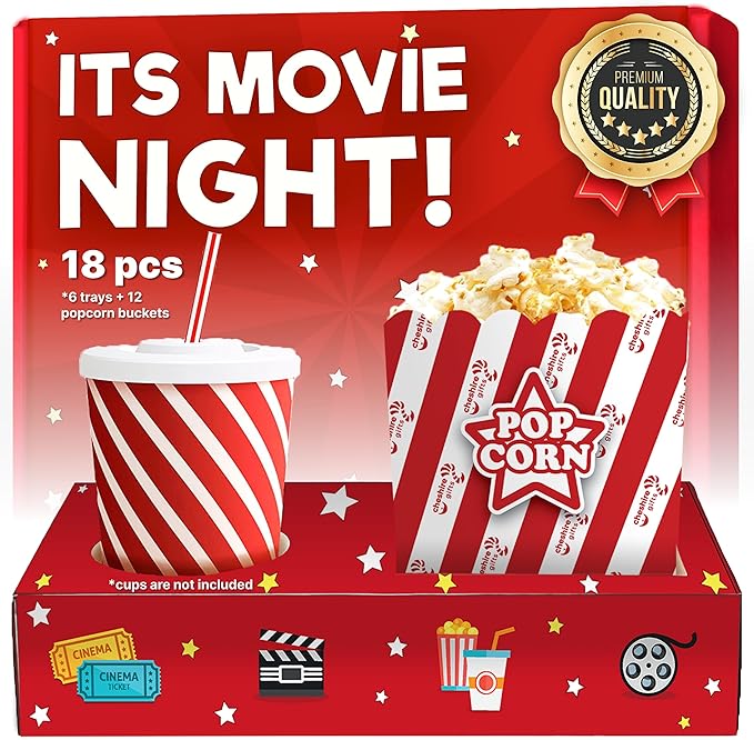 Cheshire Gifts Movie Night Supplies 18 Pcs - Popcorn Bags (12ct) &