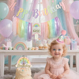 Macaron Pastel Rainbow High Chair Banner for 1st Birthday